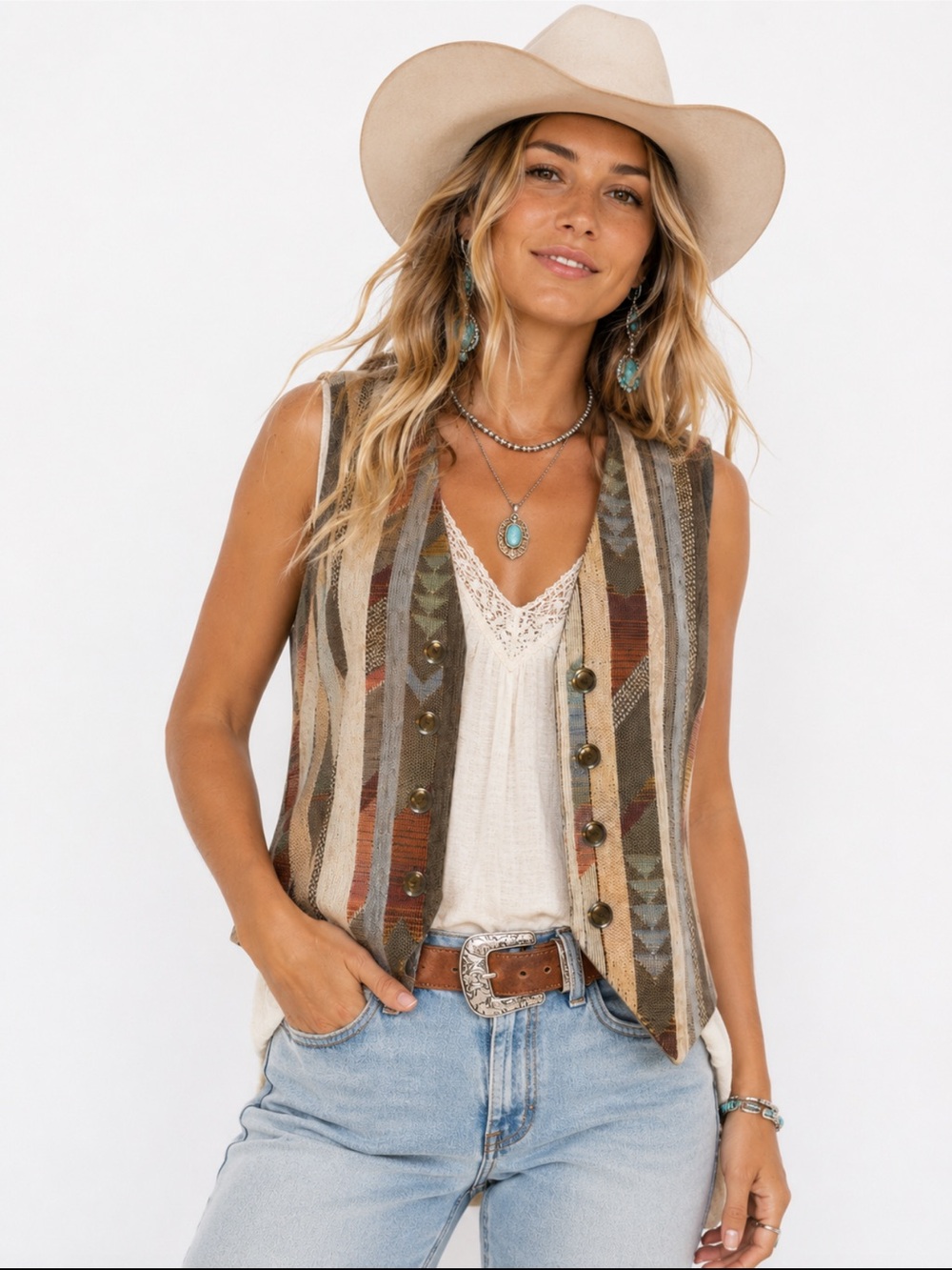 Pine River Apparel Southwestern Tapestry Vest Large Boho Western Cowgirl